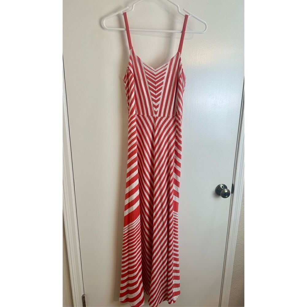Anthropologie Red and White Striped Maxi Dress